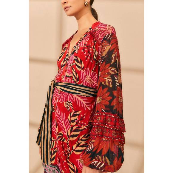 NEW FARM RIO mixed floral prints long sleeve maxi dress in red multi - Picture 5 of 6